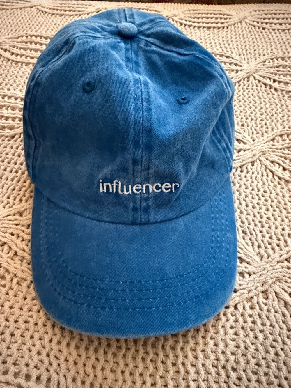 Influencer Embroidered Blue Washed Baseball Cap